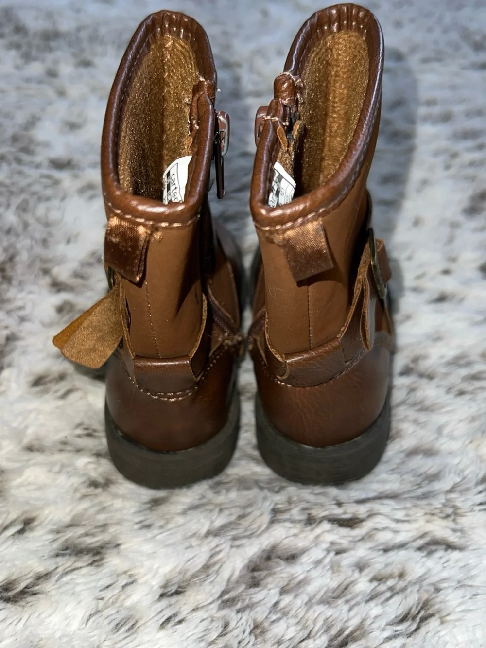 Carter's Girls Faux Leather Brown Riding Boots Size 5 Zip Up Shoes
